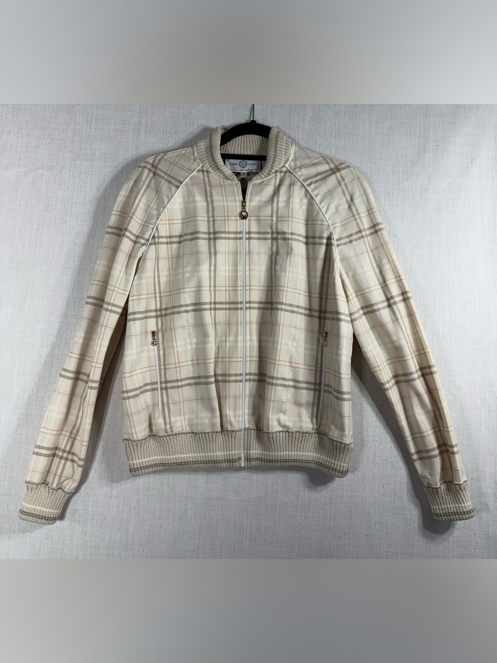 St. John Sport by Marie Gray Cream Plaid Bomber Jacket